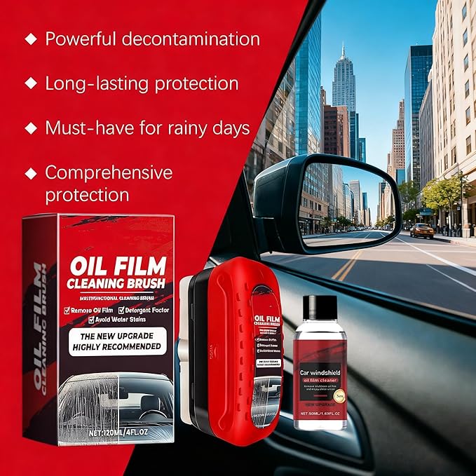 2PCS Glass Cleaner Kit,Glass Oil Film Remover, Windshield Hydrophobic Coating & Automotive Oil Film Cleaning Brush, Enhance Clarity with Car Glass Cleaner & Glass Cleaning Board