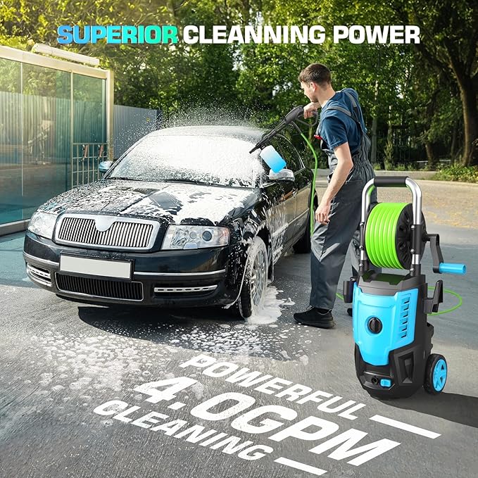 Professional Pressure Cleaner 4800PSI, 4.0GPM Portable Power Cleaner with 4 QC Nozzles and Soap Bottle, Cleaner Machine for Cars/Home/Driveways/Patios/Decks/Fences (Blue)