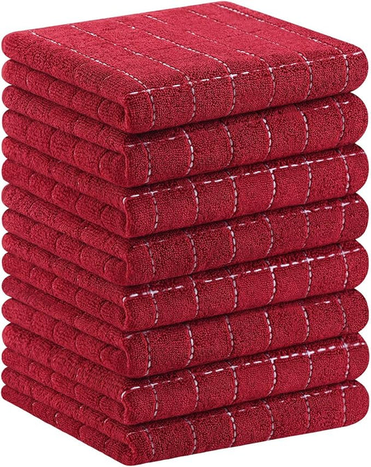 Homaxy 100% Cotton Terry Kitchen Towels(Brick Red, 13 x 28 inches), Checkered Designed, Soft and Super Absorbent Dish Towels, 8 Pack