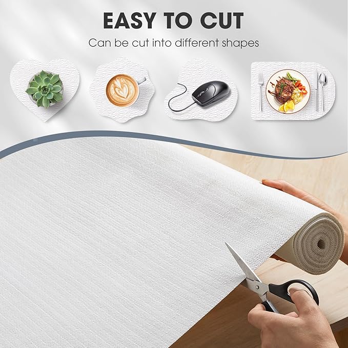Drawer and Shelf Liner, Non-Slip Kitchen Cabinet Liners Non-Adhesive Thick Strong Grip Waterproof Washable Mats Protect Dresser Shelves Cupboard Bathroom Cabinets, White, 20 in X 10 FT