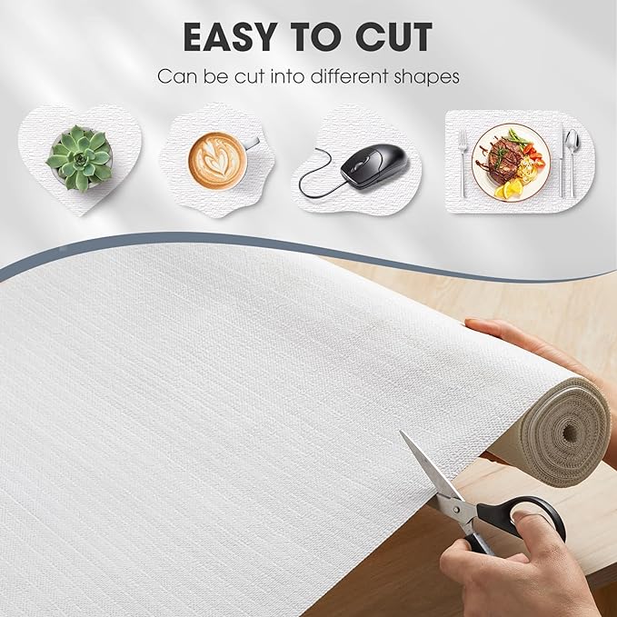 Drawer and Shelf Liner, Non-Slip Kitchen Cabinet Liners Non-Adhesive Thick Strong Grip Waterproof Washable Mats Protect Dresser Shelves Cupboard Bathroom Cabinets, White, 24 in X 30 FT