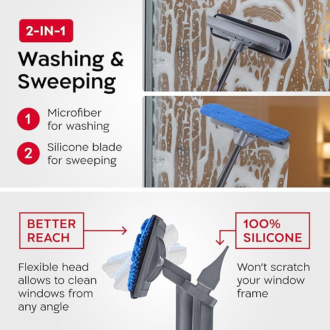 Tyroler Professional Window Squeegee with Extension Pole | 4.5-12.9ft Squeegee for Windows Cleaning | Outdoor Window Cleaner Tool, Windows Washing Kit with Extension Pole | Window Cleaning Kit