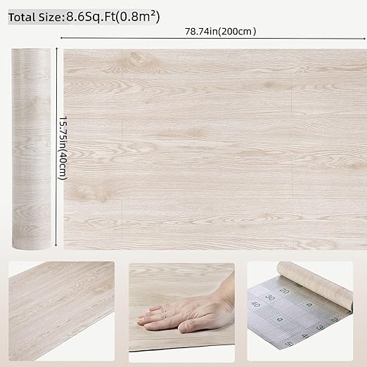 3D Peel and Stick Floor Tile Vinyl Flooring Roll Wood Plank Sticker 15.75"x 79"/8.6 Sq.Ft, for Apartment Room Self Adhesive Easy DIY Removable Waterproof Thicken Floor Covering Maple Wood