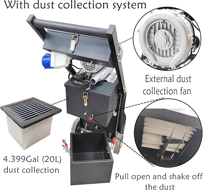 TECHTONGDA Concrete Floor Grinder Polisher 5-Head Grinding Base 14.9in Grinding Width 20L(4.399Gal) Dust Collection Box for Construction Sites Industrial Workshops Garage 220v/4kW