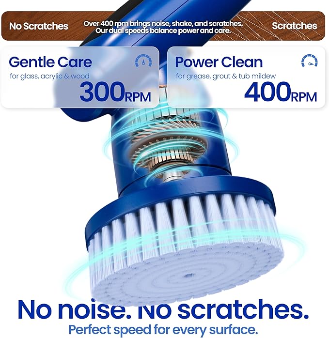 2026 Upgraded Electric Spin Scrubber: 120 Min Runtime, IPX7 Waterproof Cordless Power Scrubber, Adjustable Extension Handle, 8 Heads, 2 Speeds for Shower, Tub, Tile & Floor