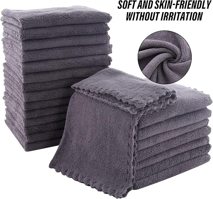 MOONQUEEN Ultra Soft Premium Washcloths Set - 12 x 12 inches - 72 Pack - Quick Drying - Highly Absorbent Coral Velvet Bathroom Wash Clothes (Grey)