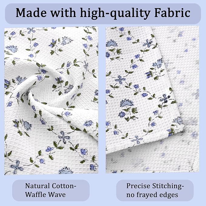 Ridhi Powder Blue Hand Block Print Cotton Waffle Dish Cloth Set of 6-12x12 Inch Super Absorbent, Soft, Reusable Kitchen Towels for Dish Drying Cleaning, Ideal for Spring, Easter, Valentine