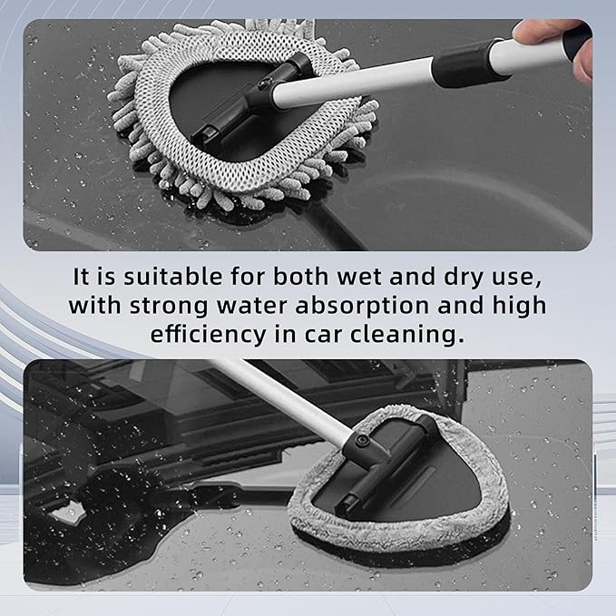 Car Windshield Cleaner, Microfiber Vehicles Window Cleaning Tool with 3PCS Reusable Cloth Pads, Automotive Washing Interior ＆ Exterior Glass Supplies Accessories, Universal Fit (Triangle)