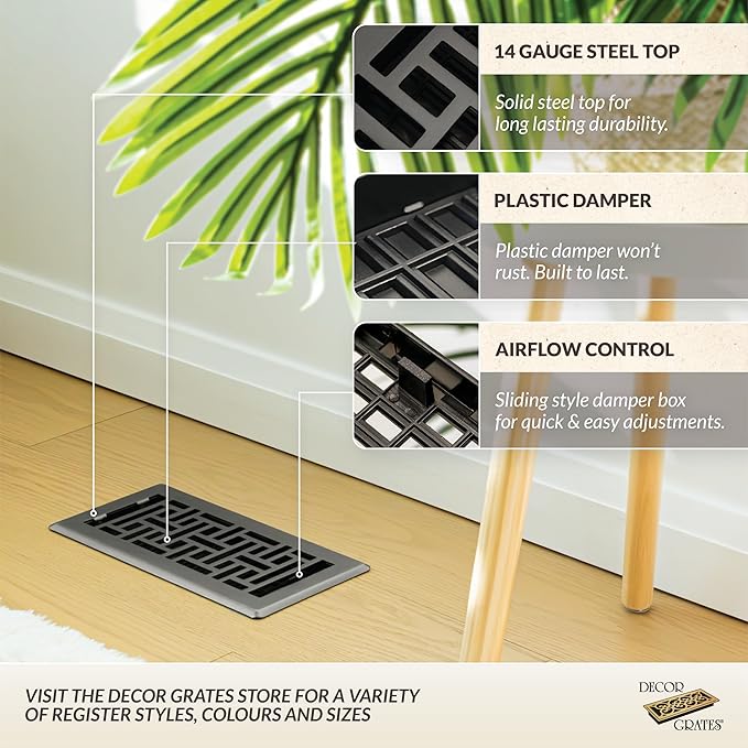 Decor Grates AJH412-GM Oriental Floor Register, 4x12 Inches, Gun Metal , 1-Pack