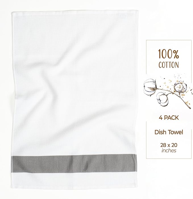 American Soft Linen Dish Towels, 100% Cotton Dish Cloths for Kitchen, 4 Packed Soft Absorbent Quick Dry Kitchen Towels, Gray