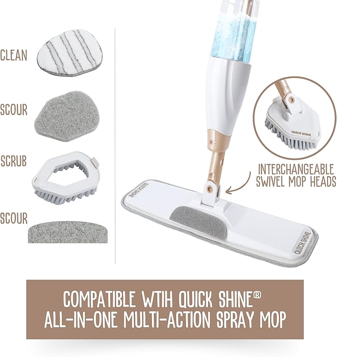 Quick Shine 7-Piece Accessory Pack – Includes 2 Triangular Pads, 2 Scour Pads, 2 Scour Strips & 1 Scrub Brush | Compatible with All-in-One Mop Kits | Reusable Floor Cleaning Set