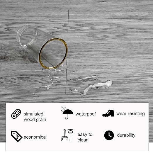Oxdigi Peel and Stick Vinyl Flooring 2 Rolls 23"x 393"/128 Sq.Ft, Self Adhesive Vinyl Floor Tiles Wood Plank Flooring Waterproof Wear-Resistant for Any Room, Easy DIY Floor Coverings, Grey Wood