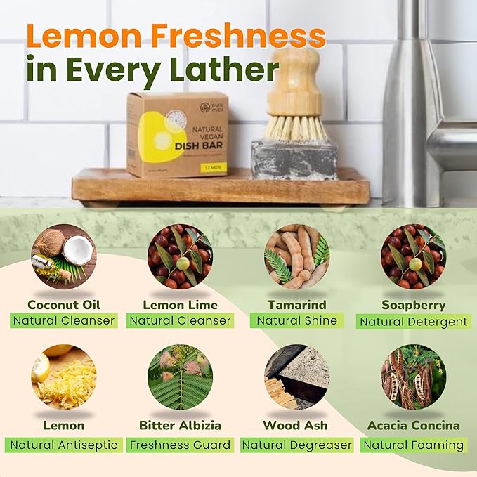 Lemon Dish Soap Pack Of 5 (5.5 Oz Each) | Solid Bar Soap For Sparkling Clean Dishes | Natural, Plastic-Free Cleaning Supplies | Alternative To Dishwashing Liquids & Detergents
