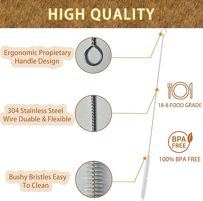 14 Inch Straw Cleaner Brush Extra Long, 4-PCS Straw Brush Extra Long with Nylon Bristles, Extra Wide 12mm diam Straw Cleaning Brush for Reusable Straws, Coffee Machine and Baby Bottles.