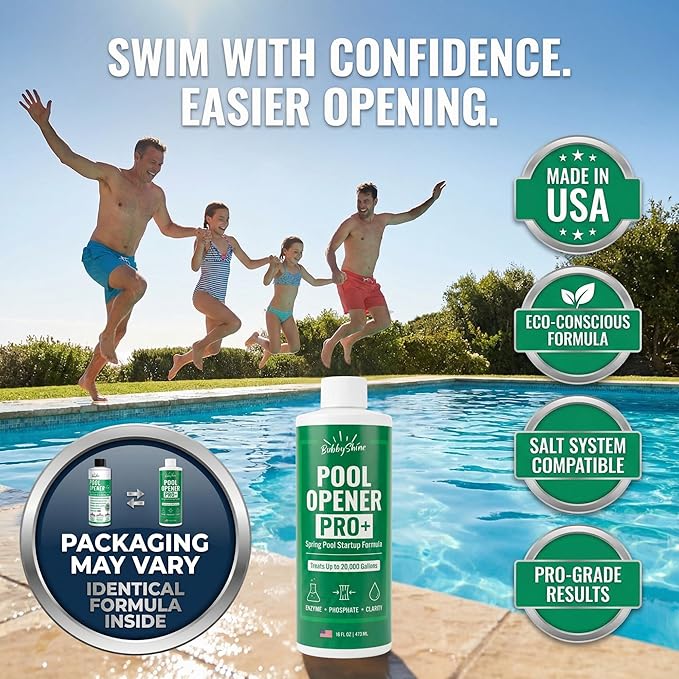 Pool Opening Chemical - 16 oz Treats Up to 20,000 Gallons - Pool Opening Kit Routine Additive (Clarifier Support) for Above Ground & Inground Pools, Chlorine or Salt Compatible – BubbyShine