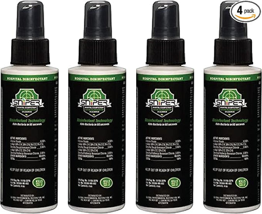 SNiPER Hospital Disinfectant, Odor Eliminator & All-Purpose Cleaner, 4 Ounce Spray, 4-Pack