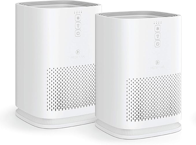 Medify MA-14 Air Purifier with True HEPA H13 Filter 428 ft² per Hour for Smoke, Odors, Pollen | Removal to 0.1 Microns White, 2-Pack