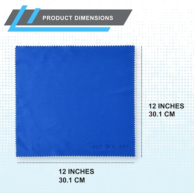 Eco-Fused XL Microfiber Cleaning Cloths - 5 Pack - 12 x 12 inch (30.5 x 30.5 cm) - Quickly Remove Fingerprints, Dust and Smudges from Tablet, TV and Notebook Screens Without Scratches or Marks