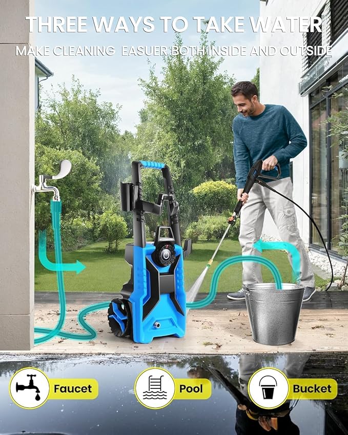 5000PSI Pressure Cleaner Adjustable Pressure,Power Cleaner with Foam Cannon,4 Nozzles,33FT Hose and 500ml Soap Bottle for Home/Cars/Driveways/Patios/Fences