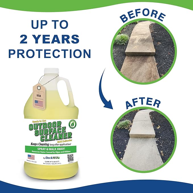 MAX Defender Ready-to-Use Outdoor Cleaner | Eliminates Stains from Mildew, Algae & Lichen | Multi-Surface Cleaner for Decks, Patios, Driveways, Siding, Concrete, Vinyl, Wood, Fences & Outdoor Surfaces