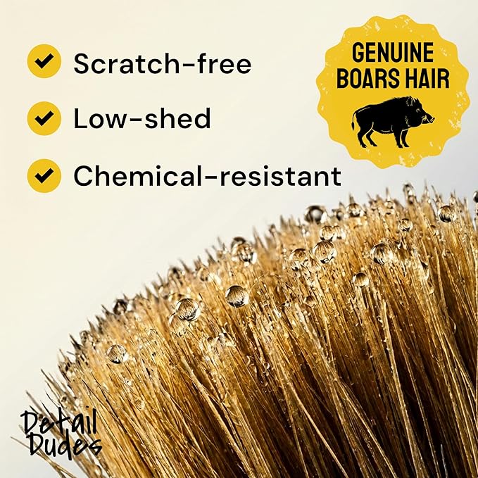 Boar Hair Detailing Brush Set - 9-Pack - Includes Wheel, Tire Brush & Tire Dressing Applicator - Soft Boar Hair Bristles - Scratch-Free Car Wash - Crevice Tools for Vents & Emblems