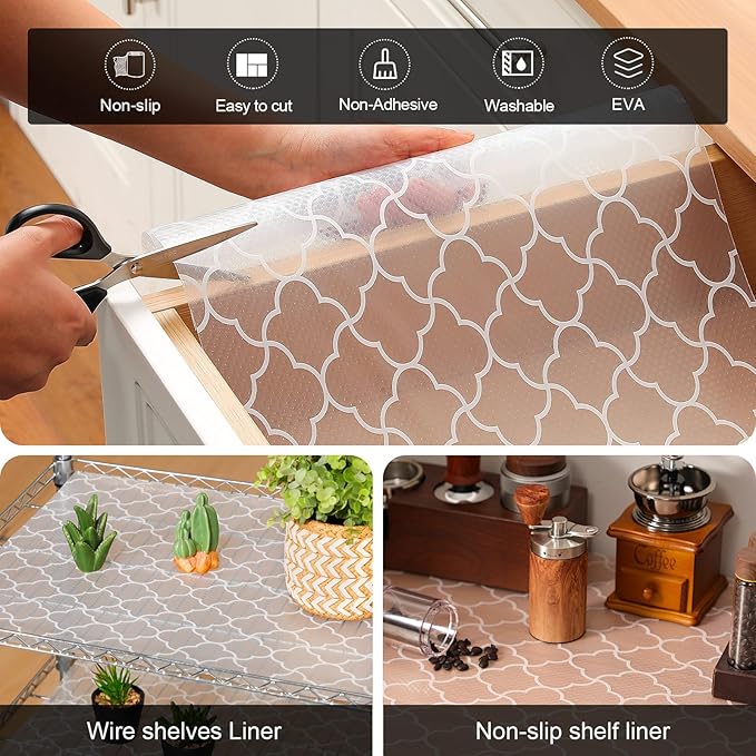 Cooyes Shelf Liner – Premium Non-Adhesive Cabinet & Drawer Liner for Kitchen – Waterproof Shelf Paper with Modern Pattern – Durable EVA Cabinet Mat – Easy to Cut （24" W x 240" L）