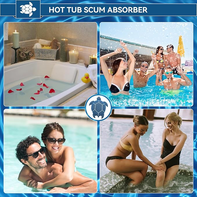 12 Inches Hot Tub Scum Absorber,Hot Tub Sponge for Scum Reusable Spa & Pool Cleaner Hot Tub Oil Absorbing Scum Absorber Keeps Water Clean,Eliminates Scum & Dirt,Blue,2 Pack