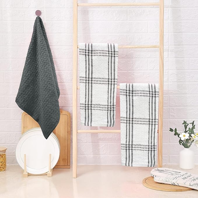 DAN RIVER Premium Kitchen Towels - [Pack of 12] 100% Cotton (16x 26 Inches) -Super Soft,Highly Absorbent, Quick Dry, Dish Towels for Kitchen Towels -Grey