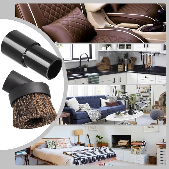 Soft Horse Hair Vacuum Brush Attachment For Shark Vacuum - Round Brush With Adapter - To Convert The 1 1/4" Tool To 1 1/2" Vacuum Hoses, Vacuum Attachment Brush Hair Length 35mm