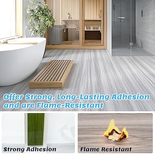 Art3d 15 Sq.ft Peel and Stick Floor Tiles, 10Pcs Luxury Vinyl Plank Flooring Wood Look, 36" × 6" Adhesive and Waterproof Tile Sticker for Bedroom, Living Room, Kitchen, White/Grey