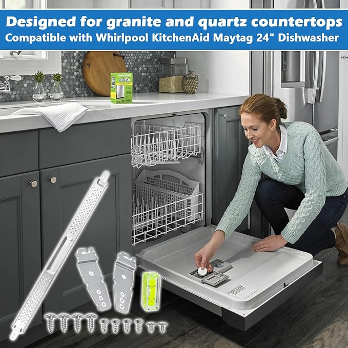 W10426979 24'' Dishwasher Mounting Bracket Kit with Column Level Fit for Whirlpool KitchenAid Maytag 24 Inch Dishwashers for Granite & Quartz Countertops Replaces AH3632890 EA3632890 PS3632890