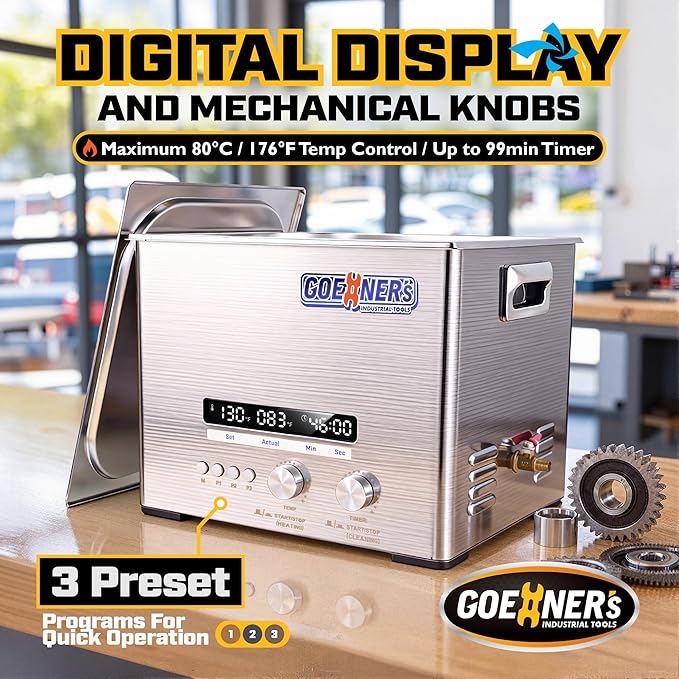 15L Professional Ultrasonic Cleaner Machine with Heater, 360W Ultra Sonic Cleaner with 3 Custom Memories, 99Min Timer & 176°F Temp, 40kHz Stainless Steel Ultrasonic Parts Cleaner for Carburetor, Lab