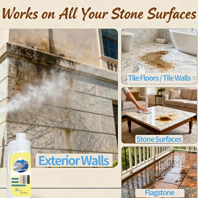 Stone Cleaner & Descaler – Removes Rust, Hard Water Scale, Dirt Buildup & Residue – Safe for Marble, Granite, Porcelain Tile & Concrete – Home, Garden, Office & Exterior Surface Cleaning-1PCS