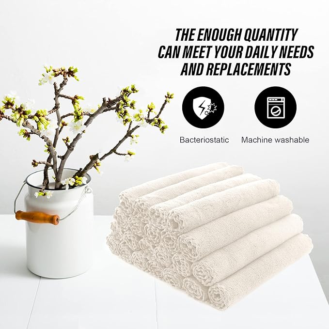MOONQUEEN Ultra Soft Premium Washcloths Set - 12 x 12 inches - 72 Pack - Quick Drying - Highly Absorbent Coral Velvet Bathroom Wash Clothes (Cream)