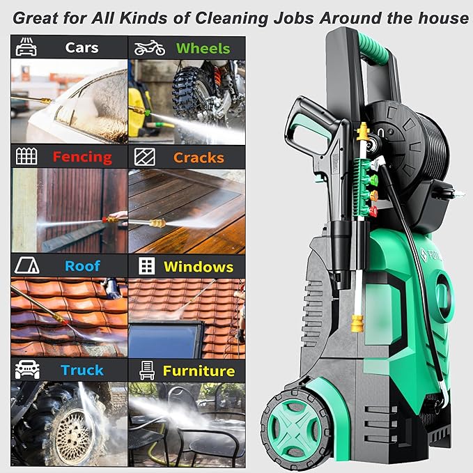 2026New Pressure Washer 4800PSI, 34" Tall, 4 Quick Connect Nozzles,Inlet Hose&Filter&500mlFoam Cannon for Cars/Fences/Driveways/Home Cleaning,Blue