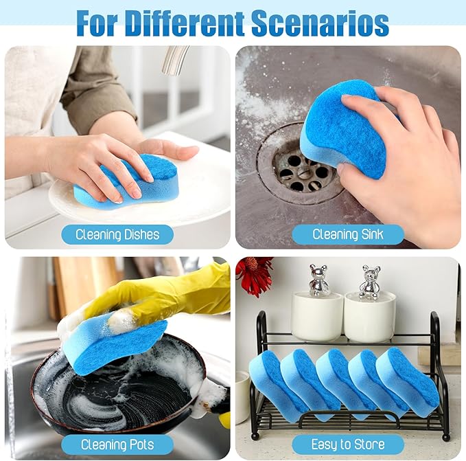 Tanlade 480 Pcs Individually Wrapped Sponges Kitchen Bulk Non Scratch Scouring Sponges for Dishes Household Cleaning Travel Apartments Hotel Car (Blue)