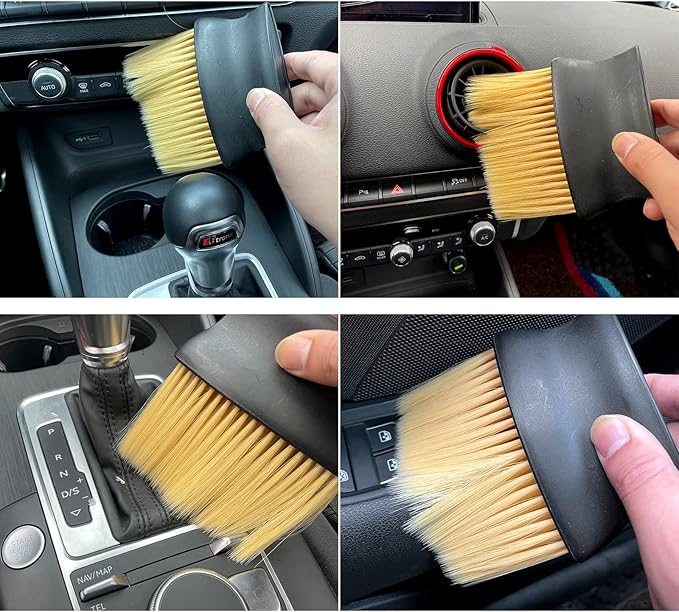 Ajxn Auto Interior Dust Brush, Car Cleaning Brushes Duster, Soft Bristles Detailing Brush Dusting Tool for Automotive Dashboard, Air Conditioner Vents, Leather, Computer,Scratch Free (Yellow)