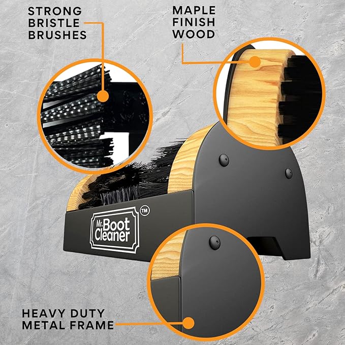 Heavy Duty Wooden Shoe Brush Cleaner Outdoor Floor Mount or Portable, Commercial Boot Scraper/Scrubber with Hardware