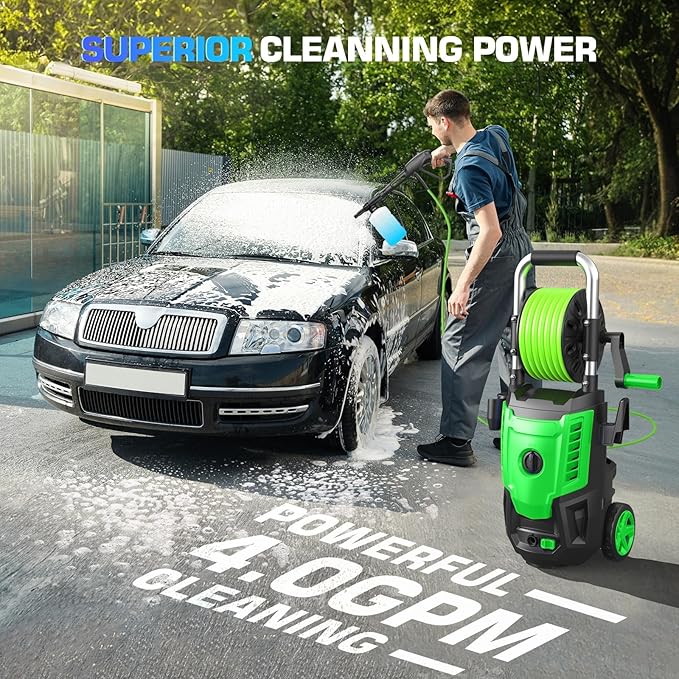 Professional Electric Pressure Washer 4800PSI, 4.0GPM Portable Power Washer with 4 QC Nozzles and Soap Bottle, Washer Machine for Cars/Home/Driveways/Patios/Decks/Fences (Green)
