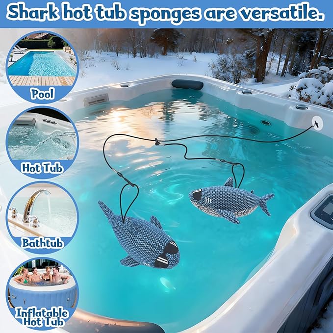 Shark Hot Tub Scum Absorber Reusable Washable Hot Tub Sponge Scum Absorber for Spa Hot Tub Oil Scum Absorber Spa Accessories for Adults (3 Pack, Tiger Shark)