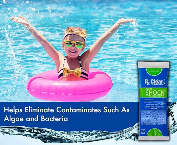 Rx Clear Super Shock for Swimming Pools | Chlorinator and Algaecide | 68% Calcium Hypochlorite | Kill Pool Algae for a Crystal Clear Pool | One Pound Bags | Single Pack