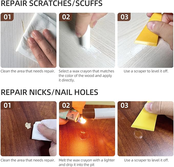 Wood Filler Sticks,6 Colors Wood Wax Crayons for Repairing Scratches, Scuffs, Cracks, and nail Holes on Wood Furniture, Floors, Cabinets, Tables, and Doors