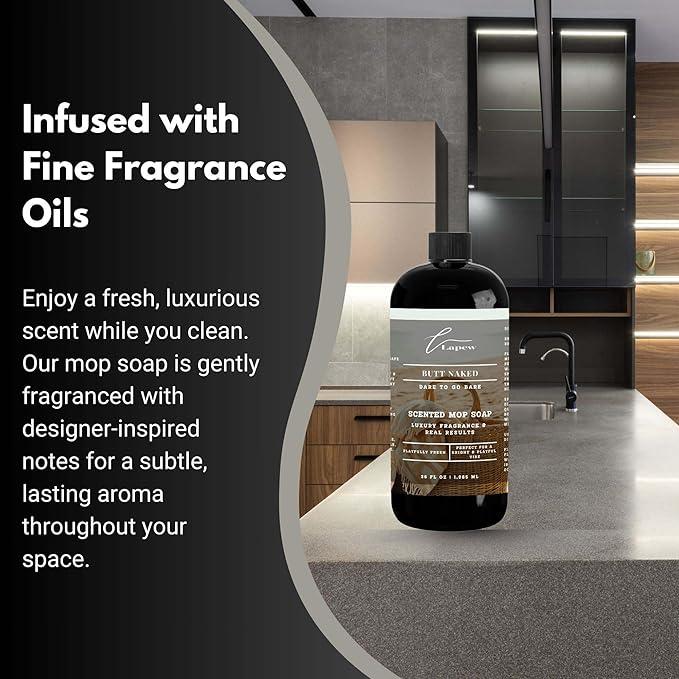 Luxury Floor Cleaner, Scented Mop Soap Concentrate | Hard Floor Cleaner for Tile, Vinyl, Laminate, LVP & Sealed Hardwood | Low-Foam, Streak-Free | 36 oz | Butt Naked
