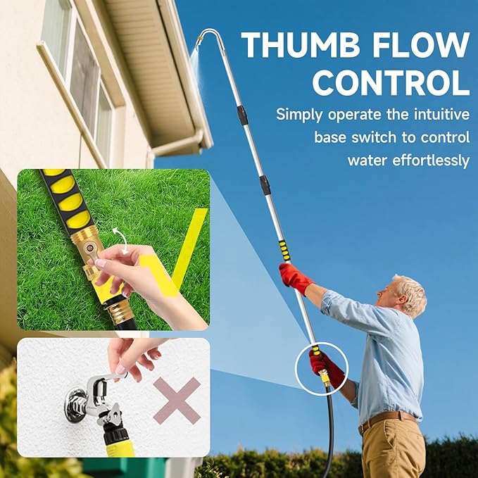 12FT Gutter Cleaning Tools,Up to 20FT Gutter Cleaner Tools from the Ground with Hose Attachment, Rain Gutters Cleaning Tool with Heavy-Duty Head for 2nd Story House