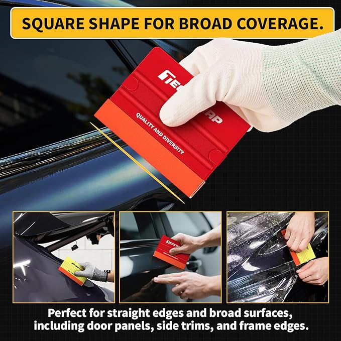 TECKWRAP Felt Squeegee for Vinyl Wrap, Scraper Tool with 2 Hardness Options for PPF, Tint & Decals, Inkjet Vinyl Sticker Paper & Wallpaper (Yellow Soft/Red Hard)