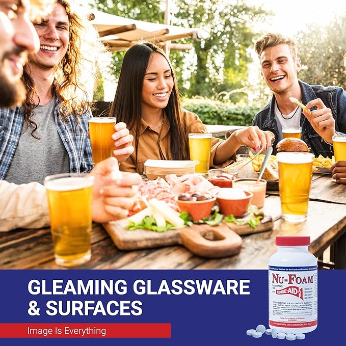 Nu-Foam Glass Washing Powder - Detergent for Bar Glassware – Original Streak-Free Solution - Hand Washing Bar, Tavern, Brewery Supplies - Concentrated 2 Lb Jar