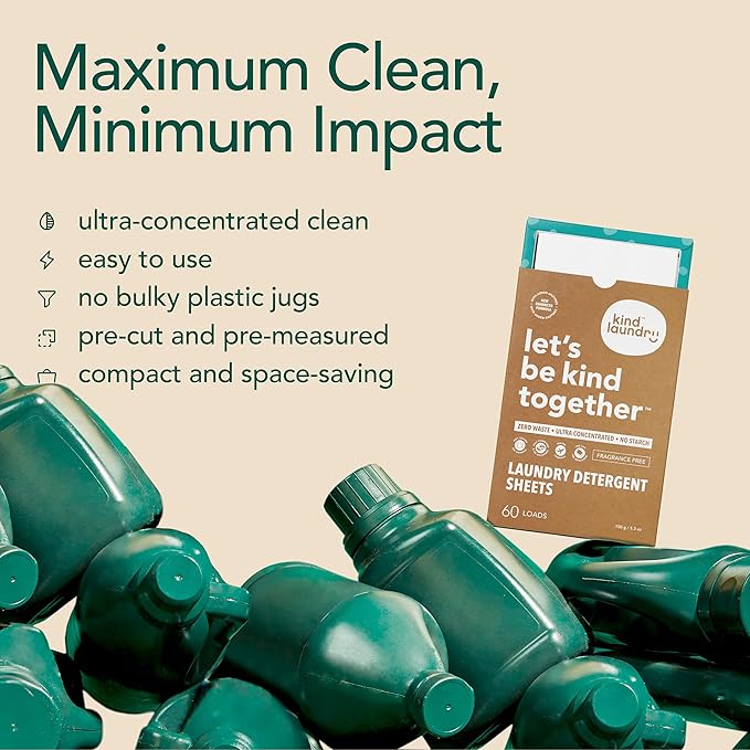 Kind Laundry Detergent Sheets with Stain-Fighting Enzymes - Plant Powered Eco-Friendly Laundry Soap Sheets - Home or Travel Laundry Detergent - Ocean Breeze, 32 Loads (Mom's Choice Award Winner)