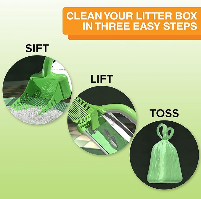 Neater Pet Brands Neater Scooper Standard Cat Litter Scoop, 60 Refill Bags – Mess-Free Cat Litter Scooper with Bag, Spill-Proof Kitty Box Sifter, Bin Doubles as Scoop Holder, For Single-Cat Households
