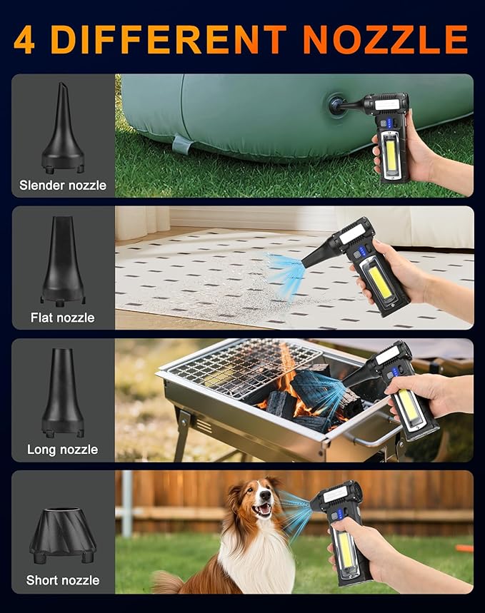 Compressed Air Duster, 2 Gear Adjustable 110000RPM Electric Air Duster with LED Light, 8000mAh Rechargeable Battery, Powerful Dusters for Cleaning Keyboard, Computer, Car, Outdoor, Air Bed