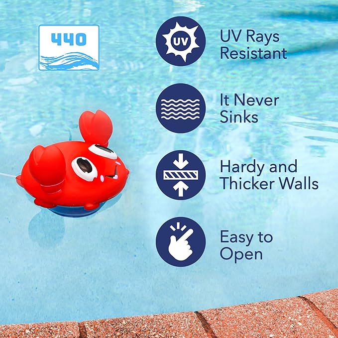 440 Pool Chlorine Floater Dispenser, Fits Up to 3 Pieces of 3-Inch Chlorine Tabs, Adjustable Flow, Control, Heavy-Duty Plastic - Suitable for Small & Large Pools - 8 Ounces | Cartoon Crab